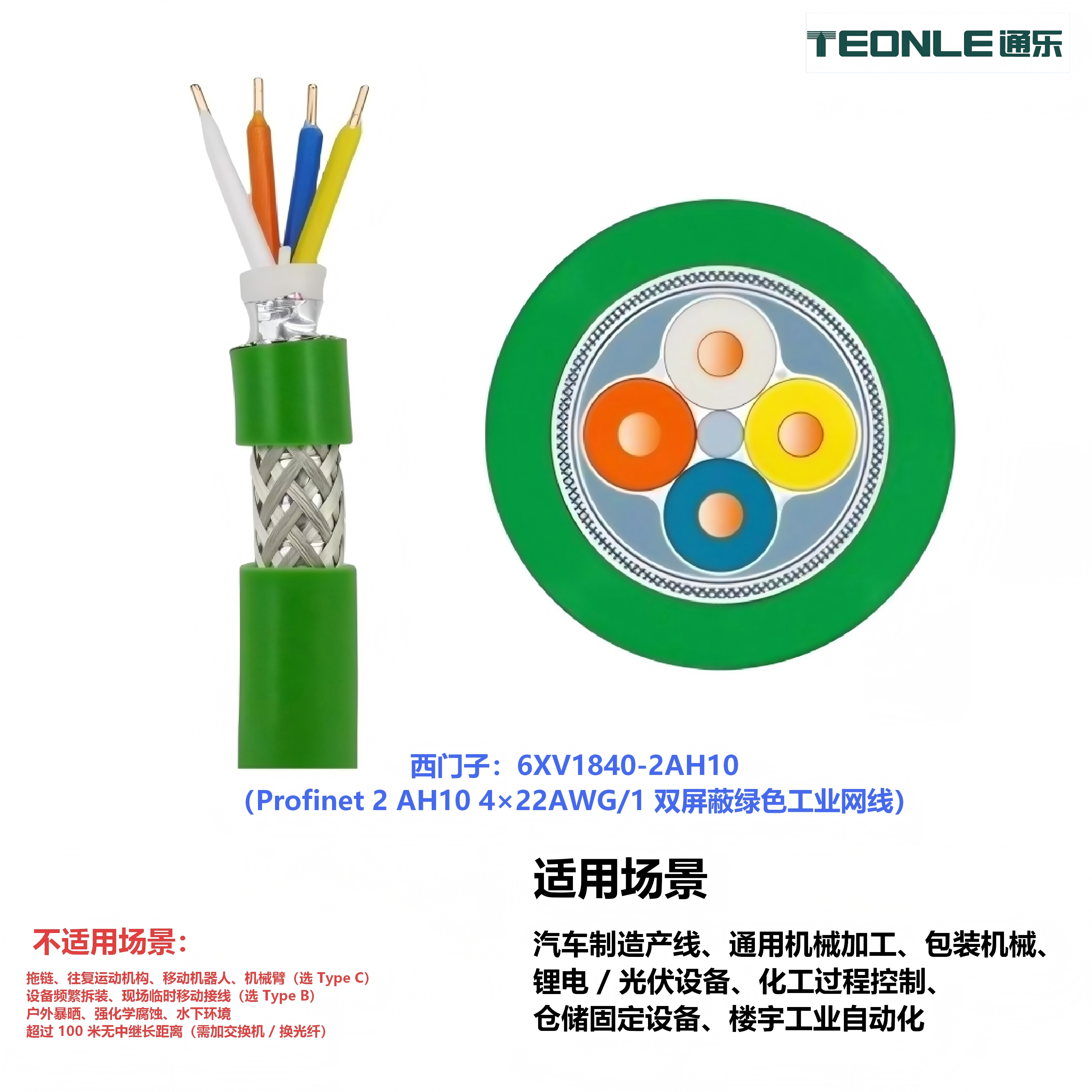 适配西门子Profinet电缆 6XV1840-2AH10/3AH10 固定&拖链工业网线